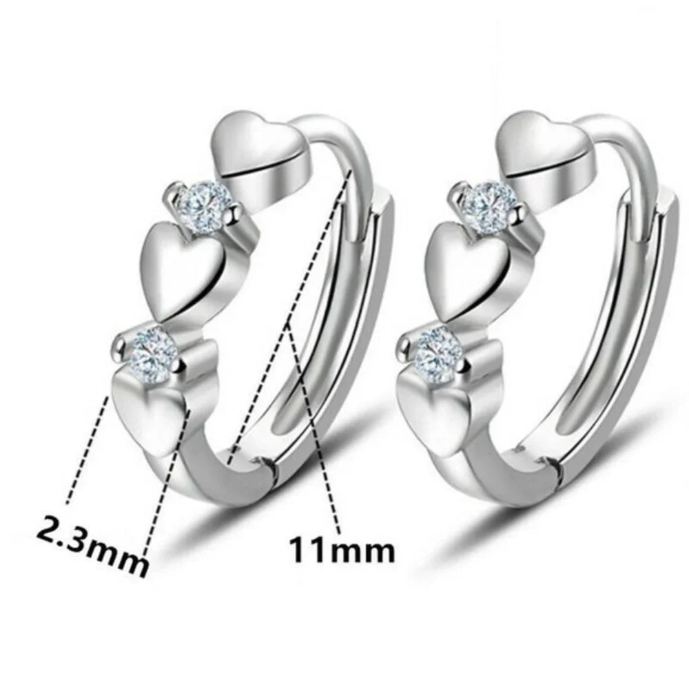 Beautiful 925 Silver Heart White Sapphire Small Hoops